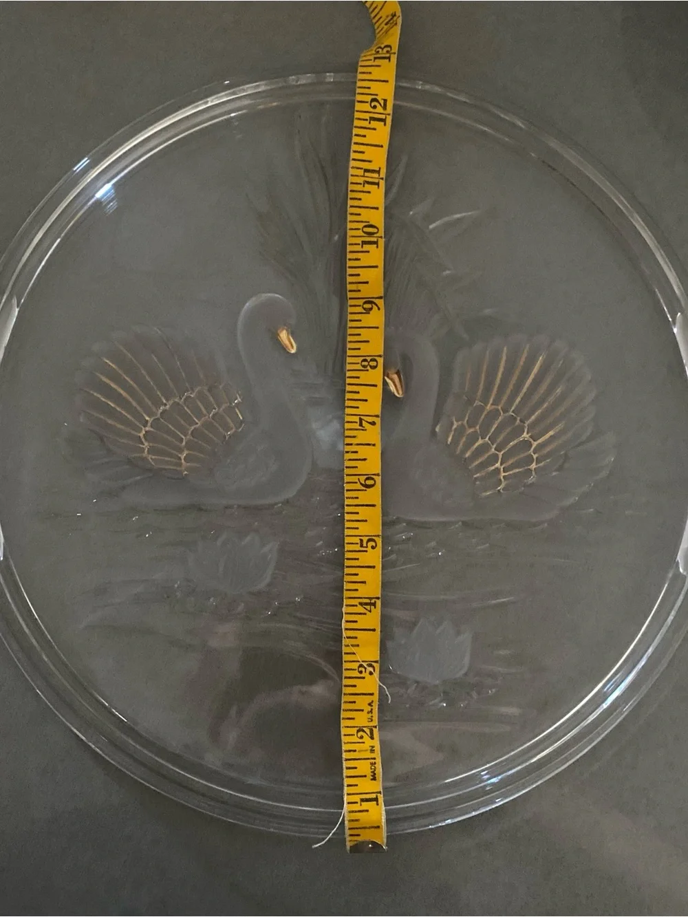 Mikasa Walther crystal serving platter frosted glass swans cattails Cake Plate